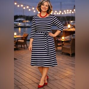 Crown & Ivy Navy & White Striped Dress w/Belt – NWT (Size XL)